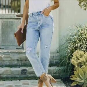 TWELVE by ontwelfth cotton high-waist BF blue jeans distressed button fly sz 28